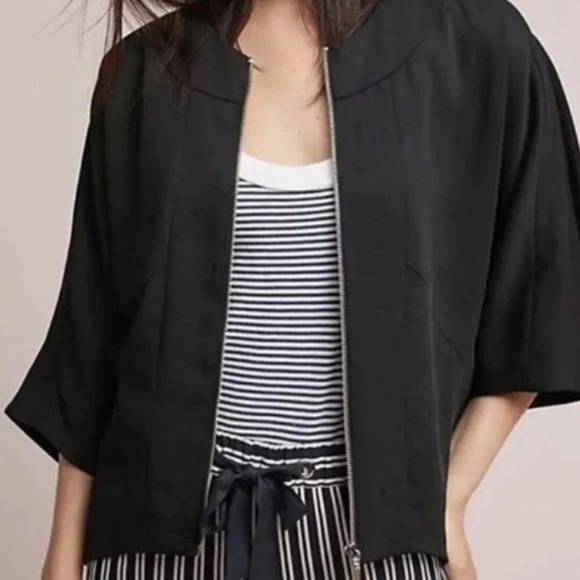 Anthropologie Cartonnier Black Jaye Cape Dolman Zip Up Jacket - size S - Picture 4 of 5